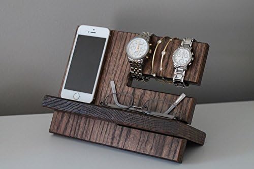 Night Stand Oak Wood Valet iPhone Galaxy Charging Stand Nightstand Dock Graduation Father's Day Birthday For Him or Her