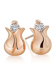 Honeystore Girls Tulip 925 Sterling Silver Rose Gold Plated Swiss Diamond Studs Earrings Color Rose White