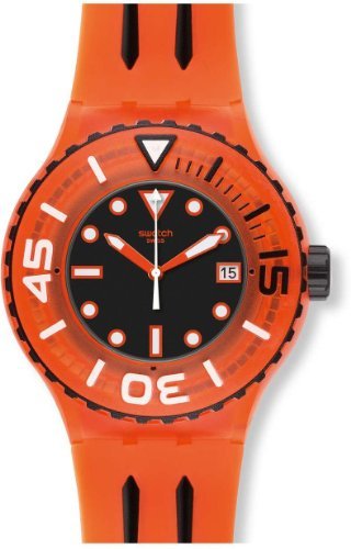 Swatch Sundowner Black Dial Orange Plastic Mens Watch SUUO400