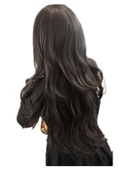 Womens Girls Fashion Wavy Curly Long Hair Human Full Wigs + Hairnet (Black)