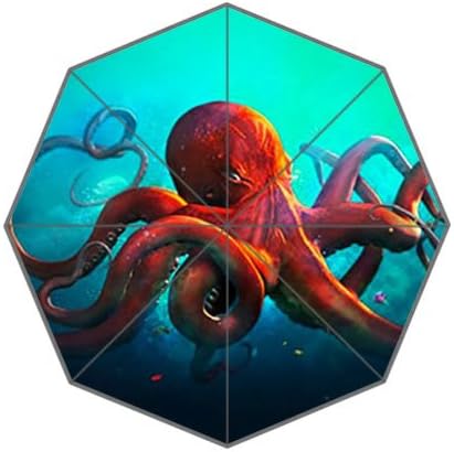 POOKOO! Best Custom Cute Animal Octopus Compact 43.5 Inch Foldable Umbrella, Women Umbrella,Men Umbrella,Travel Umbrella,Children Umbrella!Good gift!