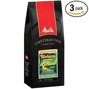 Melitta Cafe Collection Riviera Sunset Decaffeinated Ground Coffee, 10-Ounce Bags (Pack of 3)