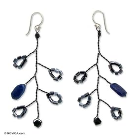 Lapis lazuli earrings, 'Tree of Life' 1" W 2.2" L by 