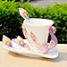 DUSIEC Collectable Fine Arts China Porcelain Tea Cup and Saucer Coffee Cup Peacock Theme Romantic Creative Present (Purple)