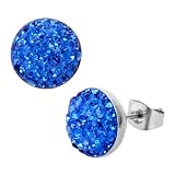 316L Stainless Steel Stud Earrings With Blue Cubic Zirconia Stones In A Pave Setting