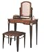 Dark Oak Finish Vanity Set with Bench & Mirror