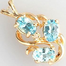 14K Yellow Gold Blue Topaz and Diamond Pendant w 18' Chain - OldCities Estate... by