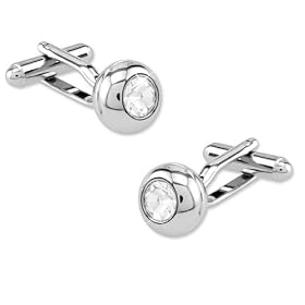 Swarovski Type Crystal Cufflink by Principessa - Silver Silver plated