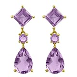 14k Yellow Gold Rose De France Pear and Square Dangle Earring