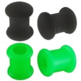 2 Pairs of 2g 2 gauge 6mm Black (Si03) and Green (Si01) Flexible Silicone Double Flared Flare Tunnels Ear Plugs Ring Earlets Kit Set ARVB - Ear Stretched Stretching Expanders Stretchers Lot - Pierced Jewellery Body Piercing Jewelry