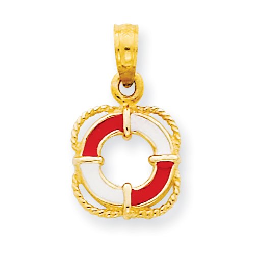14k Enameled Lifesaver Ring Pendant