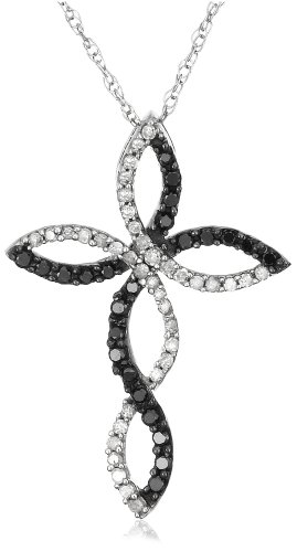 10k White Gold Black Diamond Cross Pendant (1/3 cttw)