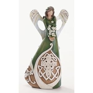Woodcut Irish Angel Figure with Celtic Cross