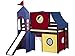 JACKPOT! Castle Low Loft Bed with Slide Red & Blue Tent and Tower, Loft Bed, Twin, Cherry
