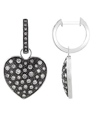 14K White Gold 0.81ct Spotted Heart Micropave Diamond Hinged Dangle Earrings