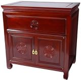 Asian Furniture Décor - 22" Ming Chinese Rosewood End Table Nightstand w/ Shou Symbol - Cherry