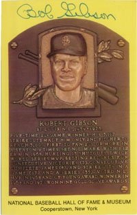 Gibson, Bob Autographed/Hand Signed Hall of Fame Plaque Post Card