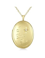 I Love You Engraved Yellow Gold Vermeil Oval-Shape 0.01ct Diamond Locket Pendant Necklace For Women