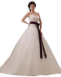 Sweetheart  Dropped   Waistline Floor Length Tulle Lace  Ball Gown  Dress With a Sash 