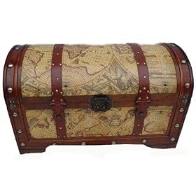 Old World Map Wooden Trunk Wood Steamer Chest Toy Box by Styled Shopping