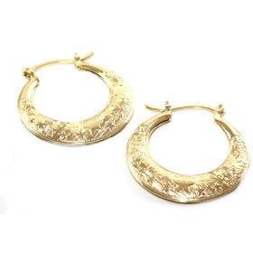 Beautiful 24k Gold Layered GL Diamond Cut Star Hoop Earrings (1 1/4