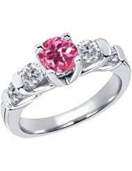 1.88 Ct Round Pink Mystic Topaz G/H Diamond 18K White Gold Ring