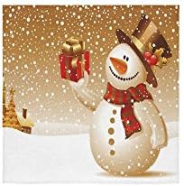 Merry Christmas Cute Snowman Design Custom Hand Towel Absorbent (13x13 inches) Soft Machine Washable Perfect for Kitchen or Bathroom Shower Towels