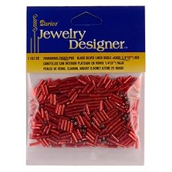 1/4 In. Silver Lined Glass Bugle Beads, Red