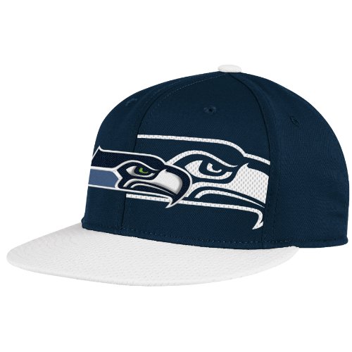 NFL Men's Seattle Seahawks End Zone 2 In 1 Flat Visor Flex Hat - Tw80Z (Navy, Small/Medium)