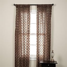 Set of 2 Diamond Damask Flocked Sheer Window Panel, Scarf Valance, Mushroom