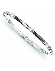 Sterling Silver with 14k Gold 1.80 Sky Blue Topaz Bangle Bracelet - Antique Boutique - Vintage Style - Jewelry