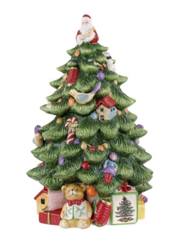 Spode Christmas Tree Sculpted Christmas Tree Shaped Covered Cookie Jar 15