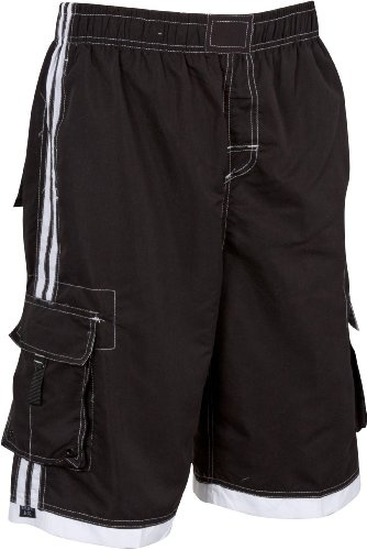 Mens Solid Color with Contrast Stripes Skate Surf Board Short / Swim Trunks - (Various Colors and Sizes upto 4XL)