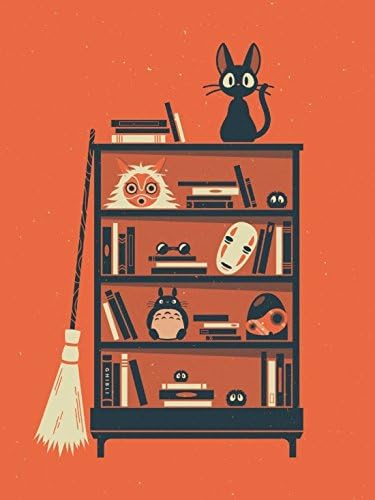 Bingbinge Ghibli Shelf Miyazaki Art Print on Canvas - 12" X 16"