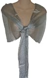 Silver Mesh Sheer Fringed Evening Wrap Scarf Shawl for Prom Wedding Bride