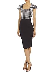 Short Sleeves Knee Length Square Neck Houndstooth Print  Dress