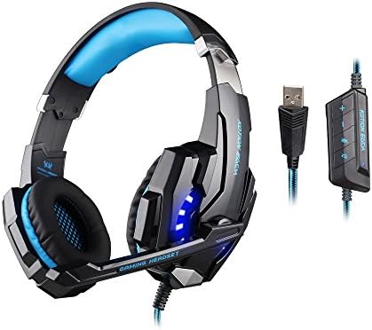 Grillkid® Kotion G9000 Over-Ear Gaming Headset with 7.1 Surround Sound Fits All PCs and Laptops. It Does Not Fit Smartphones. (Blue)