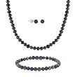Sterling Silver 5.5-6mm Genuine Freshwater Cultured Peacock Pearl Necklace Bracelet & Stud Earrings Set