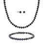 Sterling Silver 5.5-6mm Genuine Freshwater Cultured Peacock Pearl Necklace Bracelet & Stud Earrings Set