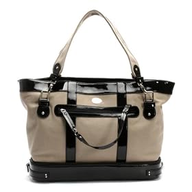 Nest Diaper Bag - Khaki Canvas With Black Patent Leather Trim