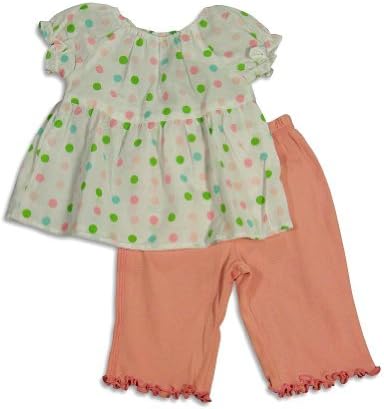 Cloud Mine - Newborn Girls Short Sleeve Polka Dot Pant Set, White, Pink 24711-6Months
