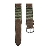 19mm Brown / Military Green Leather and Nylon Watch Band Fits Men's Victorinox Swiss Army Original Watch 24220, 24221 and 24378