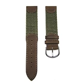 19mm Brown / Military Green Leather & Nylon Watch Band Fits Men's Victorinox Swiss Army Original Watch 24220, 24221 & 24378