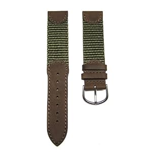 19mm Brown / Military Green Leather & Nylon Watch Band Fits Men's Victorinox Swiss Army Original Watch 24220, 24221 & 24378