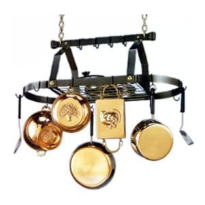 Blackhurst Black Classic Cambria Oval Pot Rack with Brass Grid