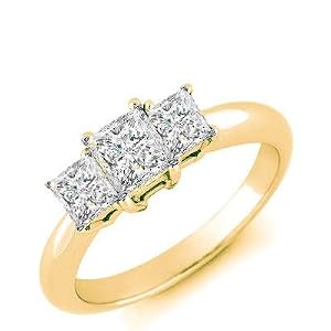 0.50 Carats Three Stone Diamond Engagement Ring on 14k Yellow Princess Cut Sale