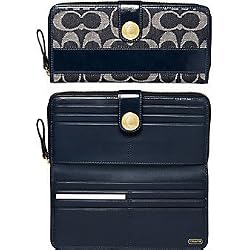 Coach Signature Stripe Denim Accordin Zip Around Wallet 41716 Denin