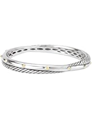925 Silver Double Row Bangle with 18k Gold Bead Accents- 8 IN