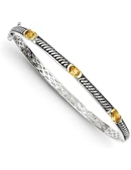 Antique Style Sterling Silver with 14k Gold Oxidized Citrine Bangle Bracelet