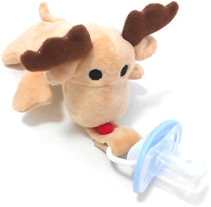 ★ Baby Pacifier &amp; Stuffed Animal Pacifier Holder Set ★ Detach Baby Pacifier Holder ★ Clip Your Favorite Paci Binky Teether to Soothe - Reindeer Cuddly Pal - Perfect Baby Shower Gift for Boys &amp; Girls